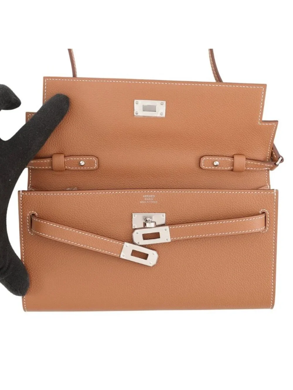 Hermes Kelly Wallet Long to Go Gold Silver Evercolor